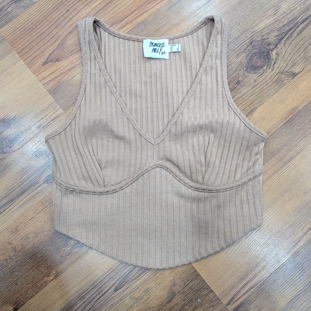 Princess Polly Beige Ribbed Crop Top - Picture 2 of 5